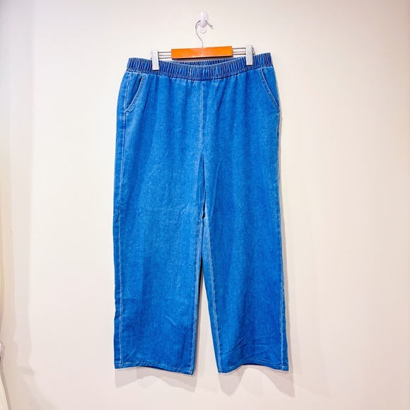 Light blue wide-leg pull-on jeans | Stretch waist relaxed cotton denim | XXL * - Picture 4 of 8